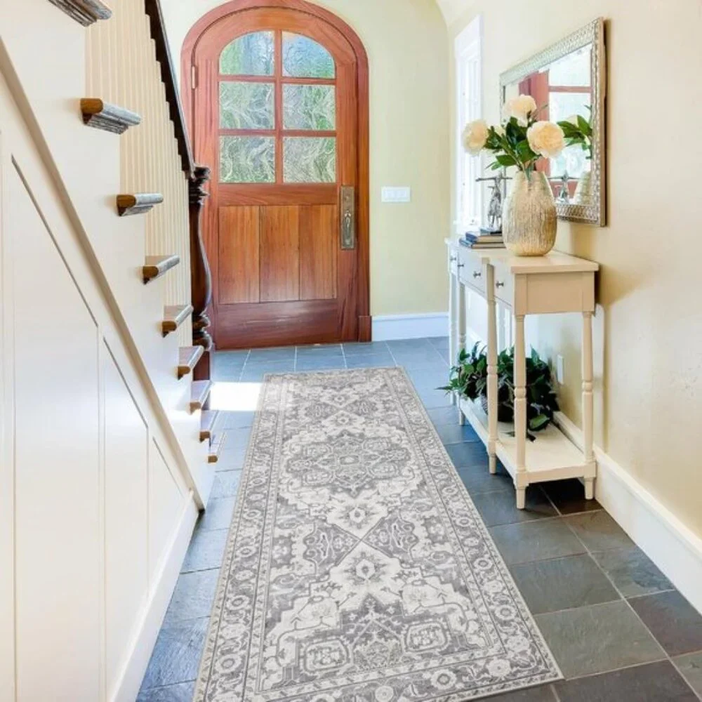 New 2x6ft Washable Runner Rug, Non-Slip Stain Resistant Soft Vintage Grey Mat